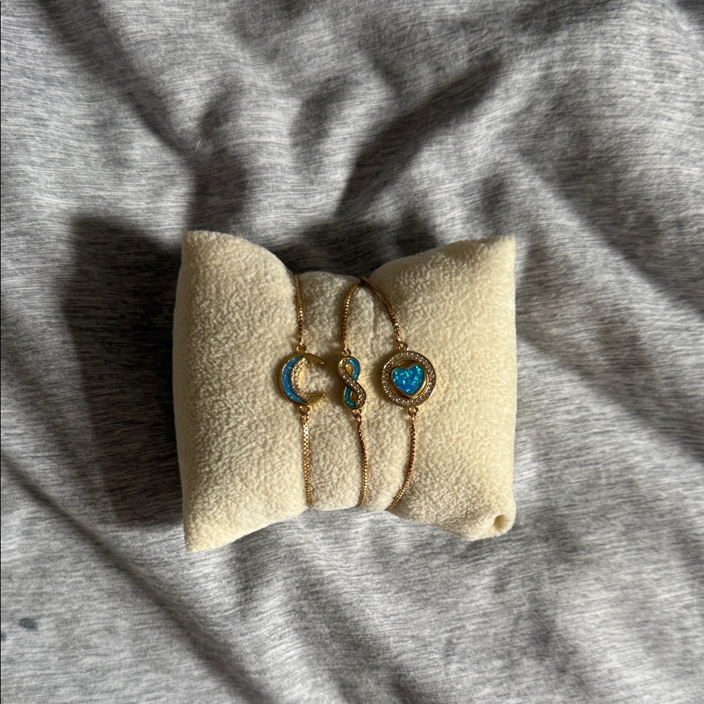 Gold and Blue Charm Bracelet Set